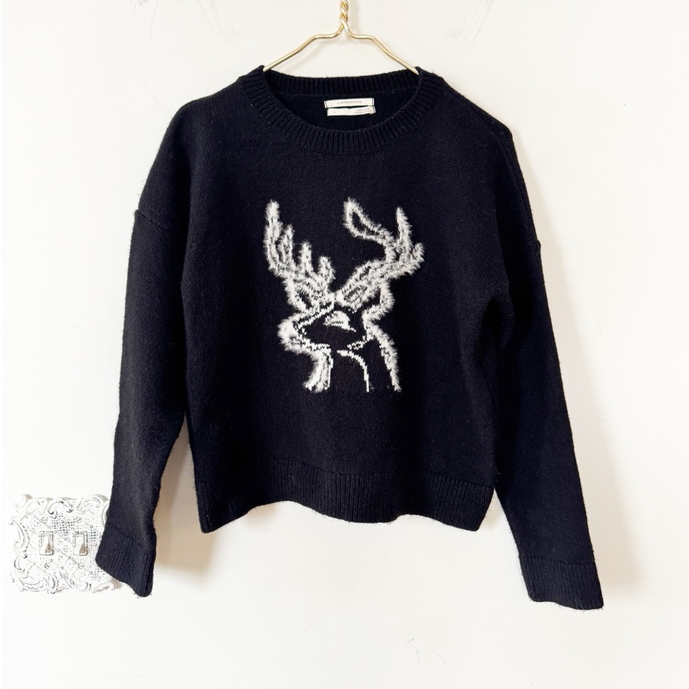 Anthropologie Oh Deer Black and White Reindeer Sweater S - Picture 4 of 8